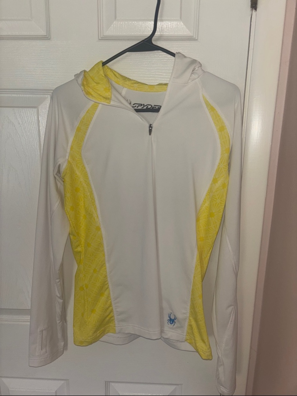 Spyder White and Yellow Hooded Quarter‑Zip Performance Top